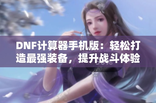 DNF计算器手机版：轻松打造最强装备，提升战斗体验