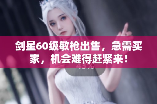 剑星60级敏枪出售，急需买家，机会难得赶紧来！