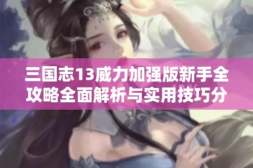 三国志13威力加强版新手全攻略全面解析与实用技巧分享